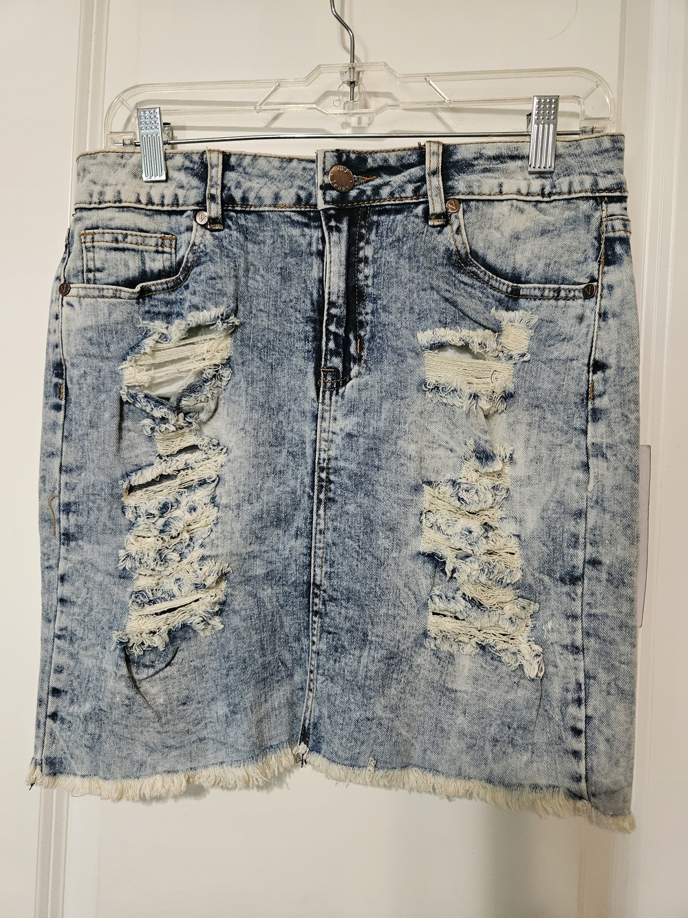 VIP Light Blue Distressed Denim Mini Skirt